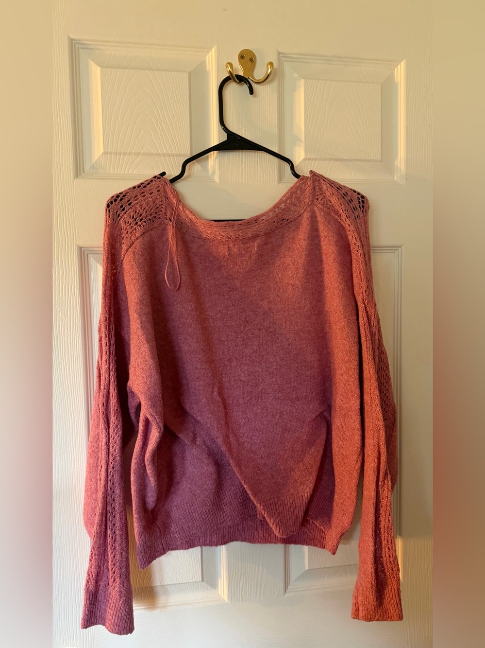 American Eagle Outfitters Rose Crewneck Sweater with Lace Yoke - Picture 2 of 3